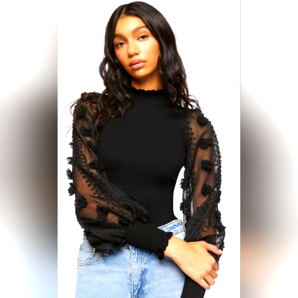 Floral applique Balloon sleeve Top